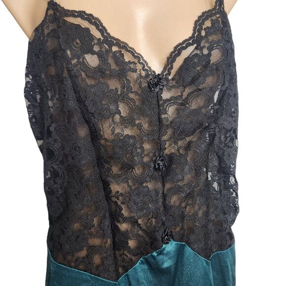Vintage Delicates Nightgown Lace Slip Dress Black and Emerald Green Size Large - Picture 6 of 14